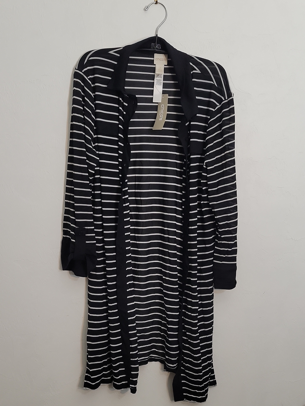 Chico's Black and White Striped Button Tunic